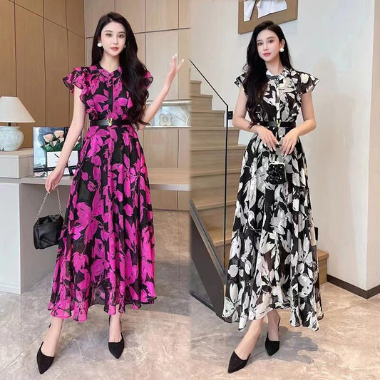 【dress】フレンチスリーブプリントワンピースF7479