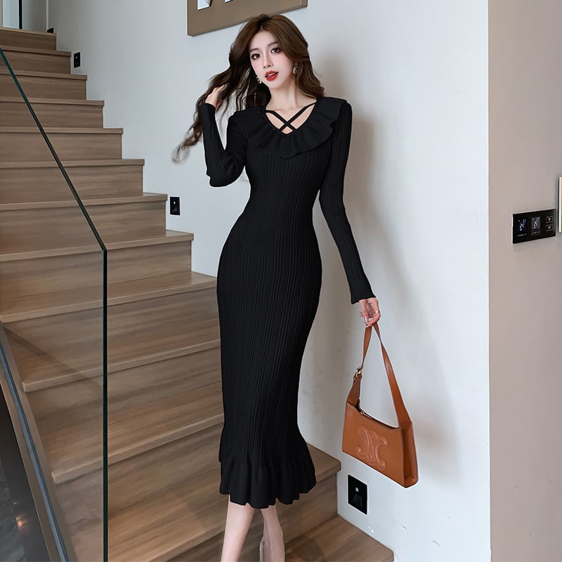 【dress】フリルニットワンピース　M28585