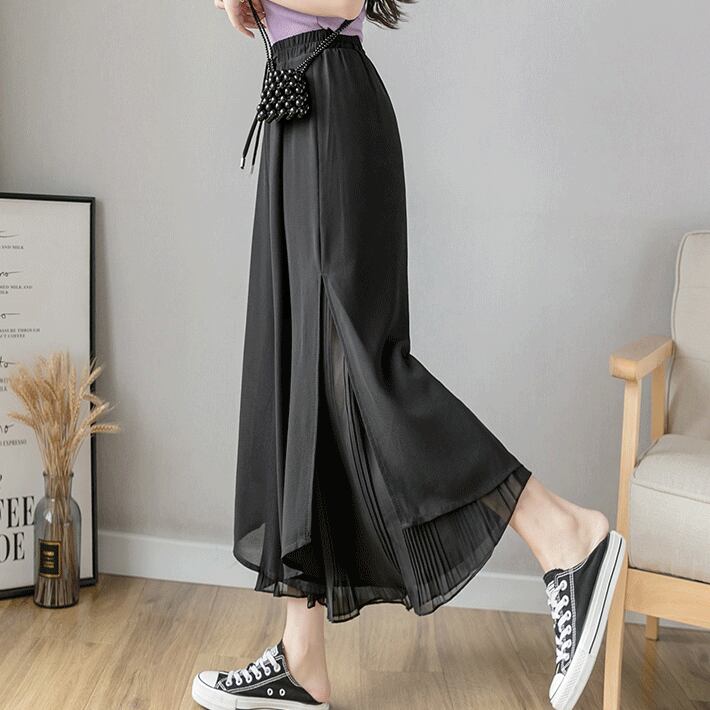 【bottoms】絶対欲しいシンプルカジュアル無地合わせやすいハイウエスト九分丈ガウチョパンツF0017