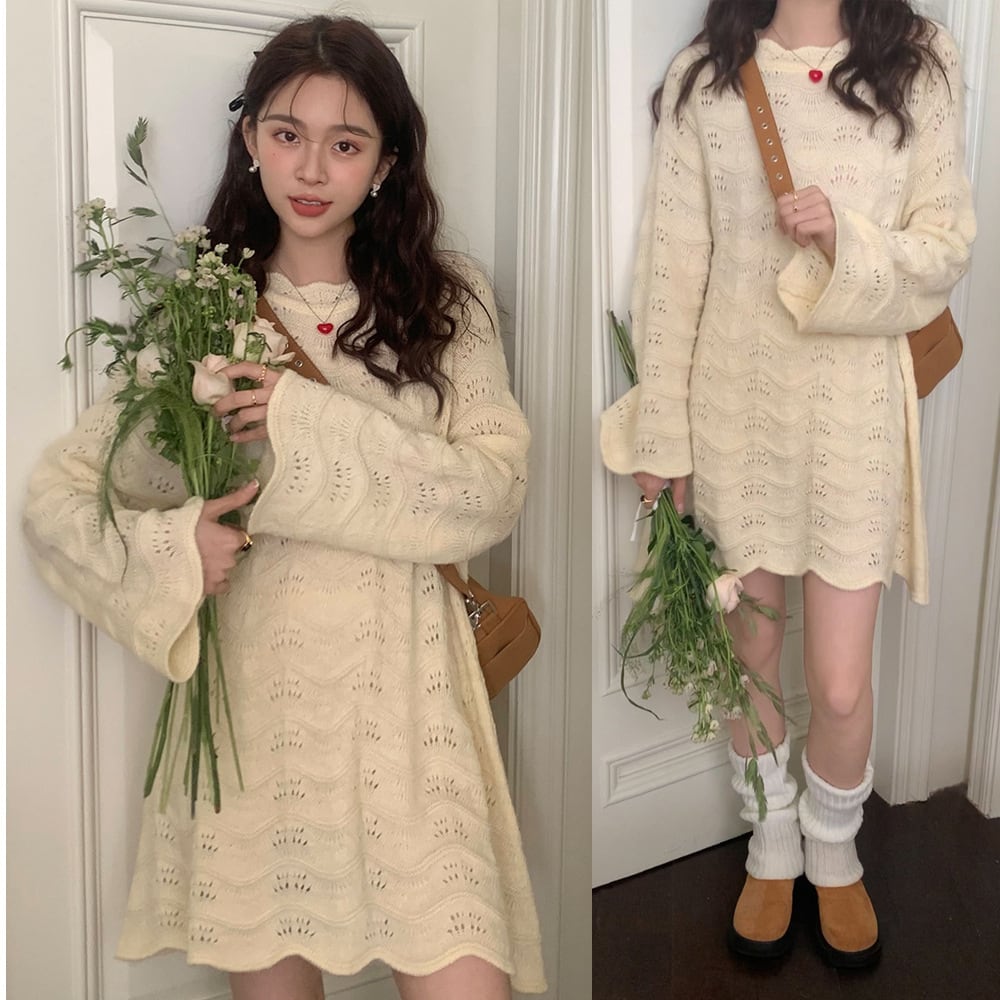 【dress】カットワークニットワンピース　M25591
