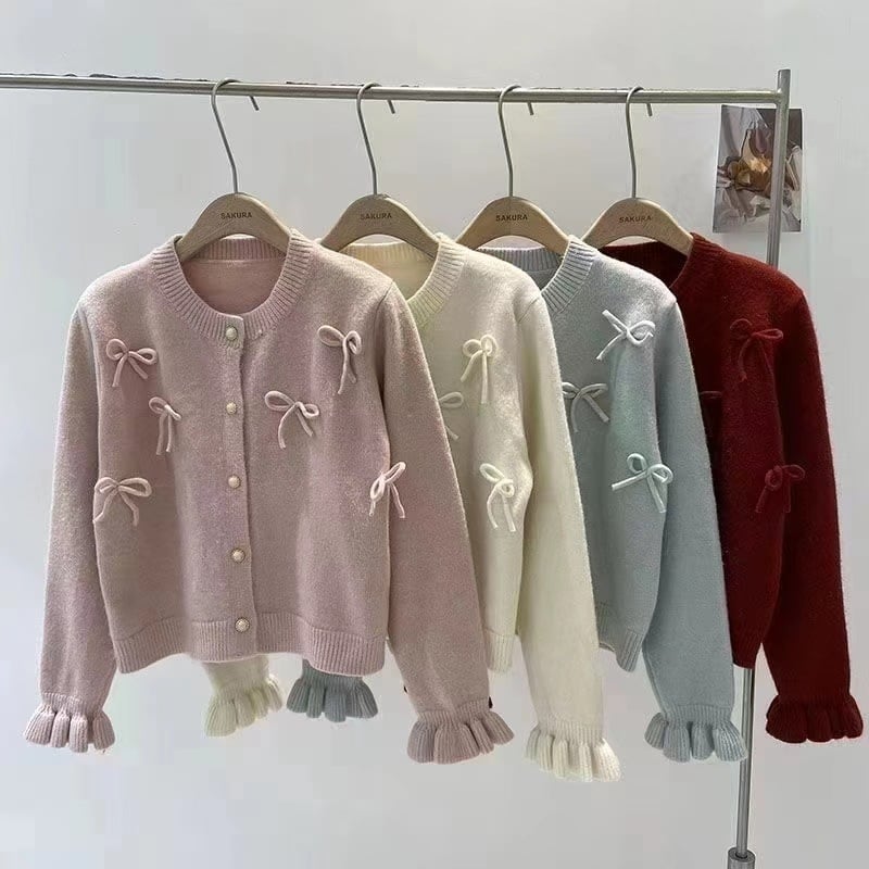 【outer】リボン付きニットカーデ　M26306