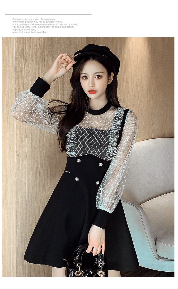 【dress】エレガント!気質満点レトロ切り替え長袖体型カバー着痩せ春フランス風ワンピース G5325