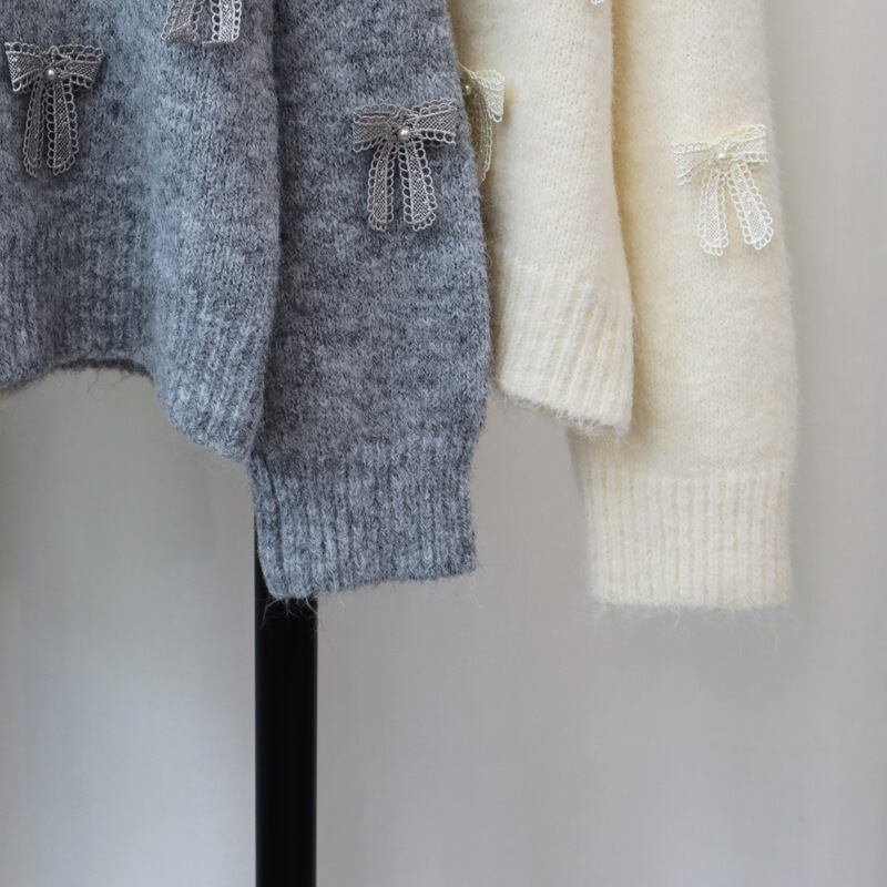 【outer】リボン付きニットカーデ　M26702