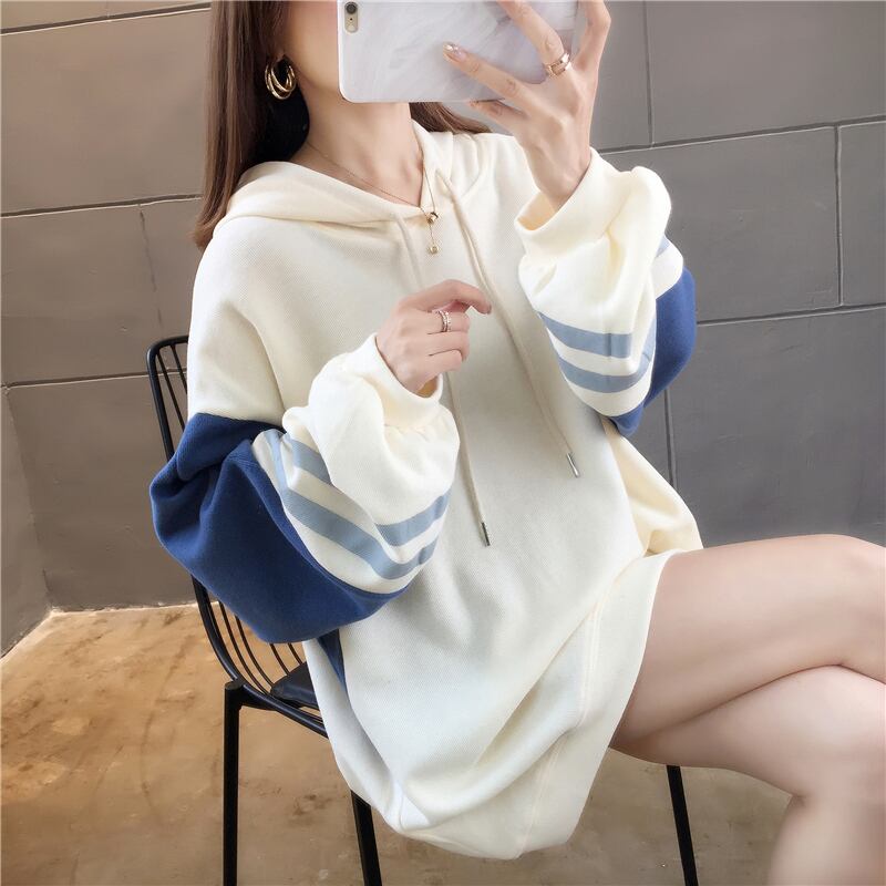 【tops】必ず目を引くフード付き長袖配色秋新作3色カジュアルゆったり着回しパーカーF0721