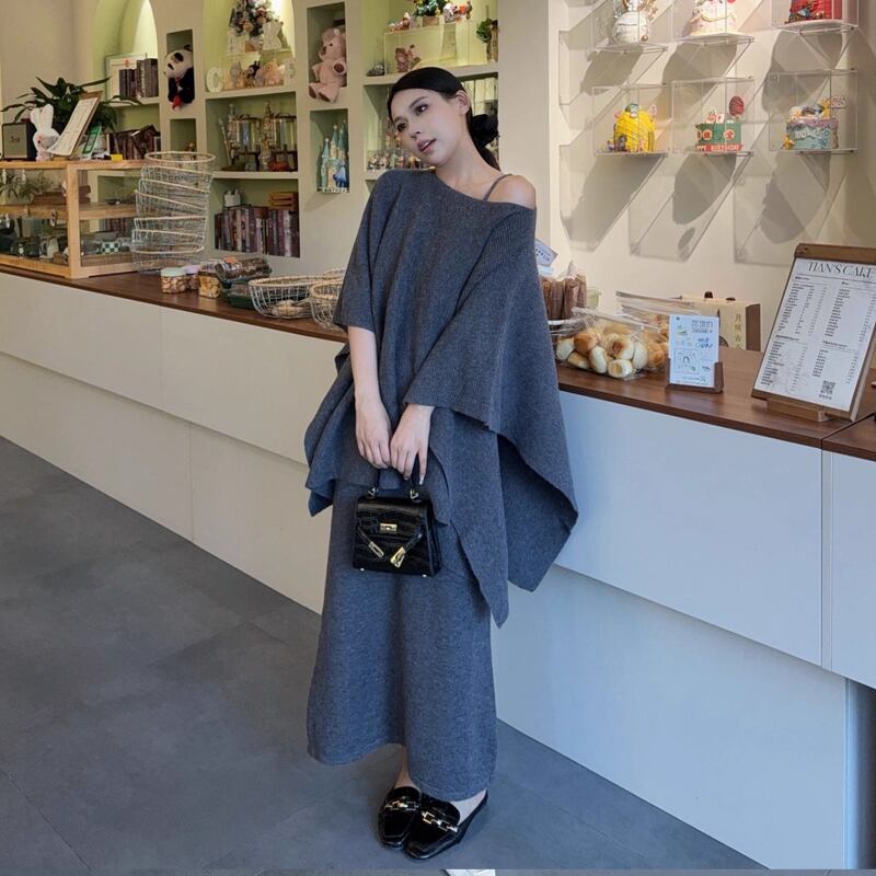 【set】イレヘムニットトップス×キャミワンピースセット Q6670