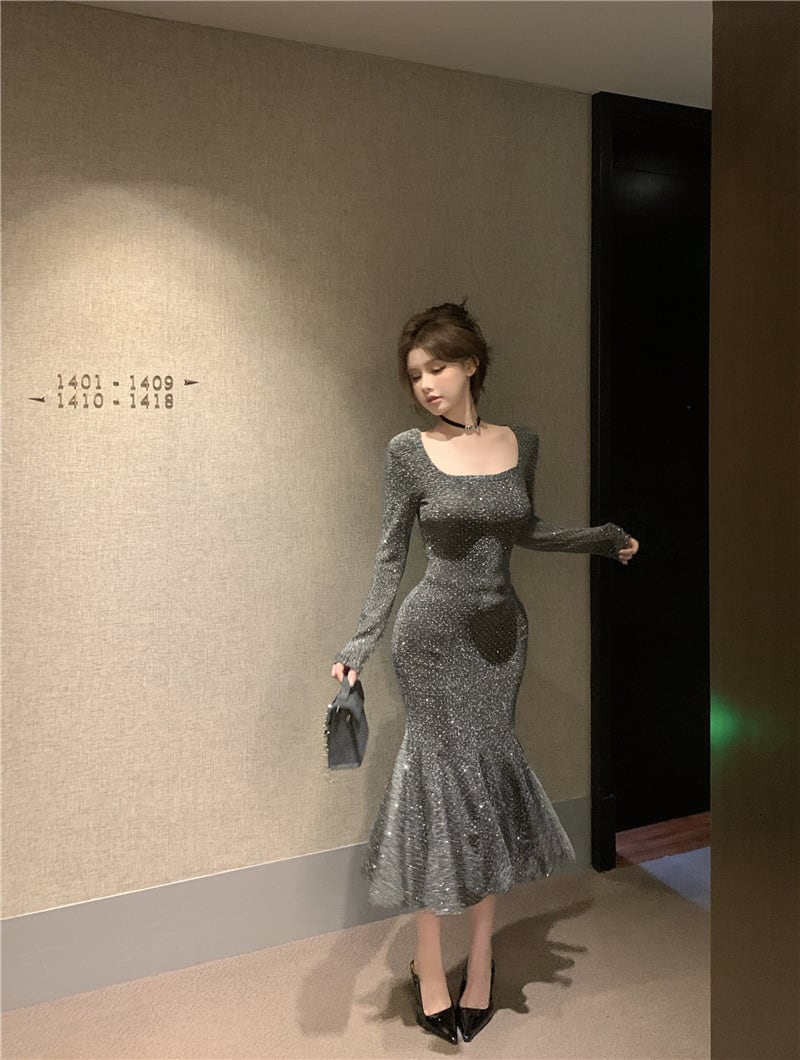 【dress】ビジューマーメイドワンピース　M26179