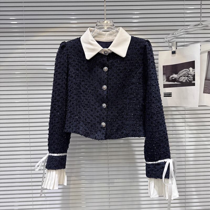【set】フェイクレイヤードツイードジャケット×ショートパンツセット Q7341