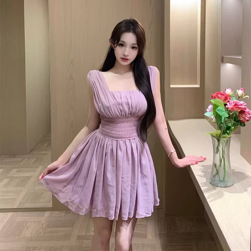 【dress】ノースリーブAラインミニワンピース Q8480