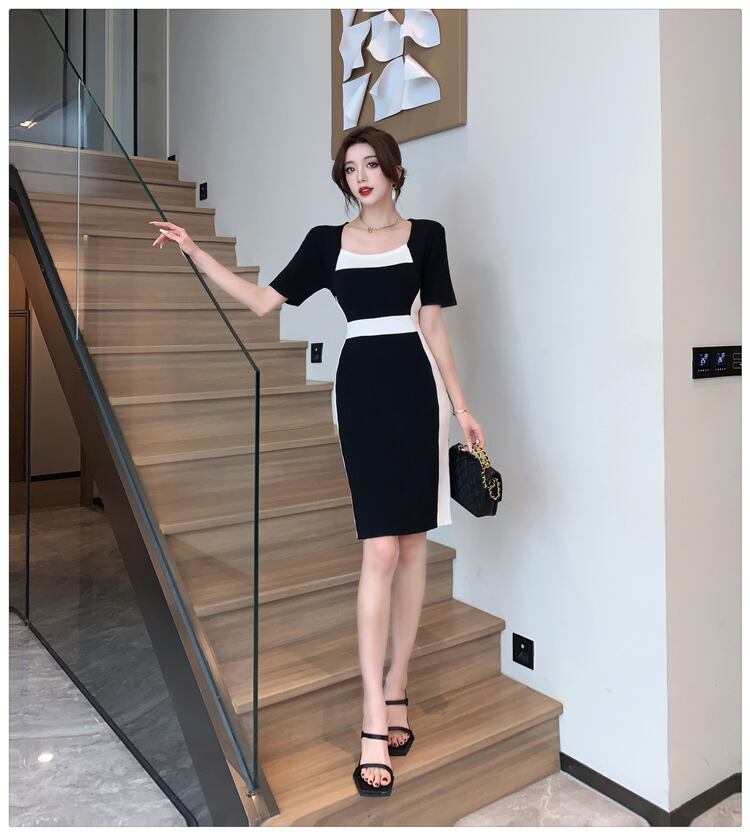 【dress】フランス風気質満点エレガントレディース体型カバー高級感ニットワンピース G13754