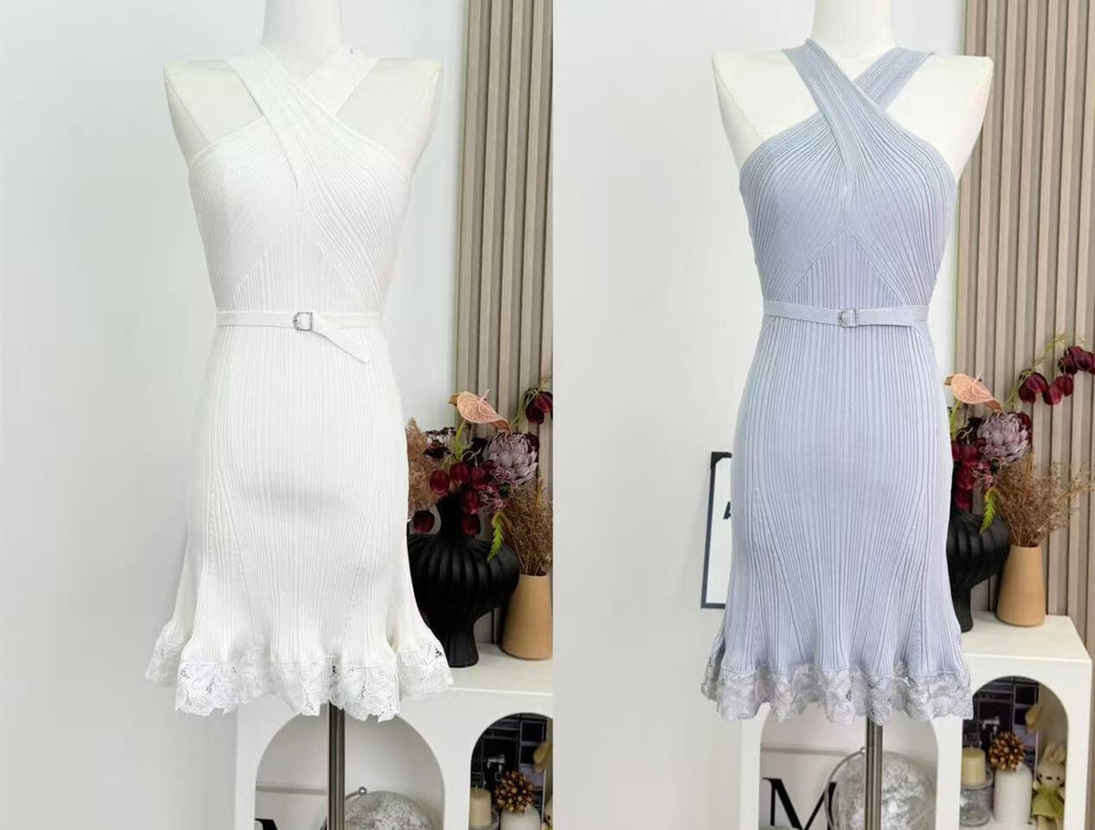 【dress】クロスレースドッキングミニワンピース　N3220