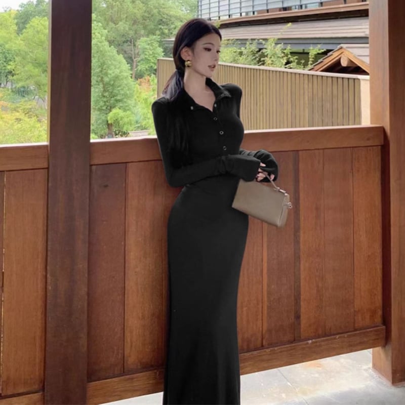 【dress】ロングＶネックワンピース Q7114