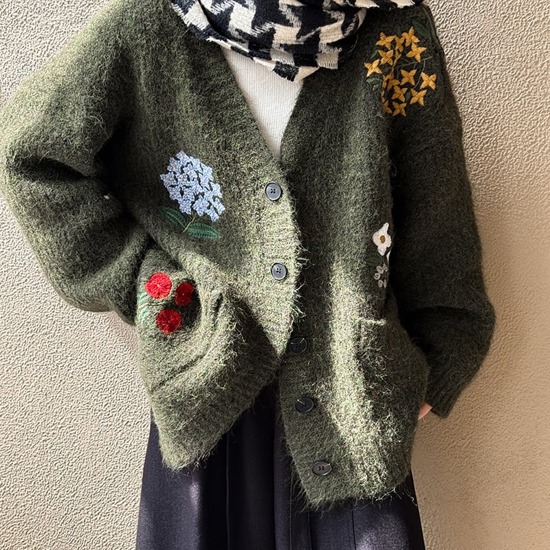 【outer】フラワー刺繡ニットカーディガン Q6972