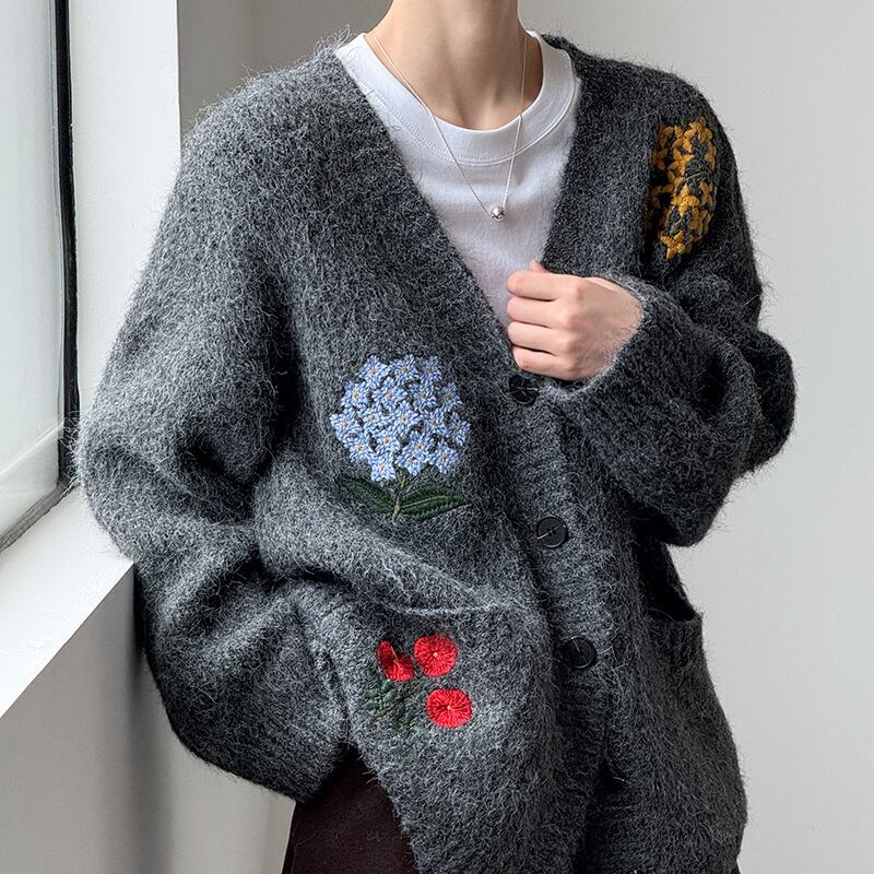 【outer】フラワー刺繡ニットカーディガン Q6972