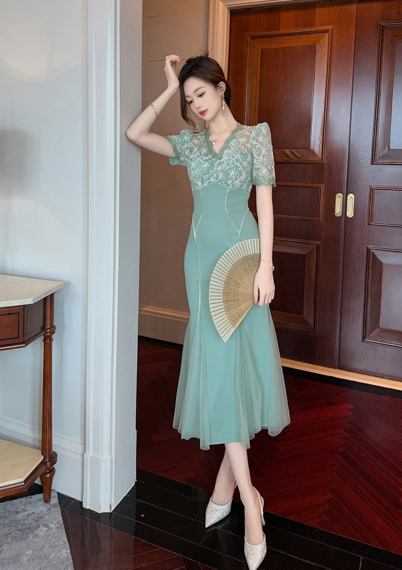 【dress】レースマーメイドワンピース　M25071