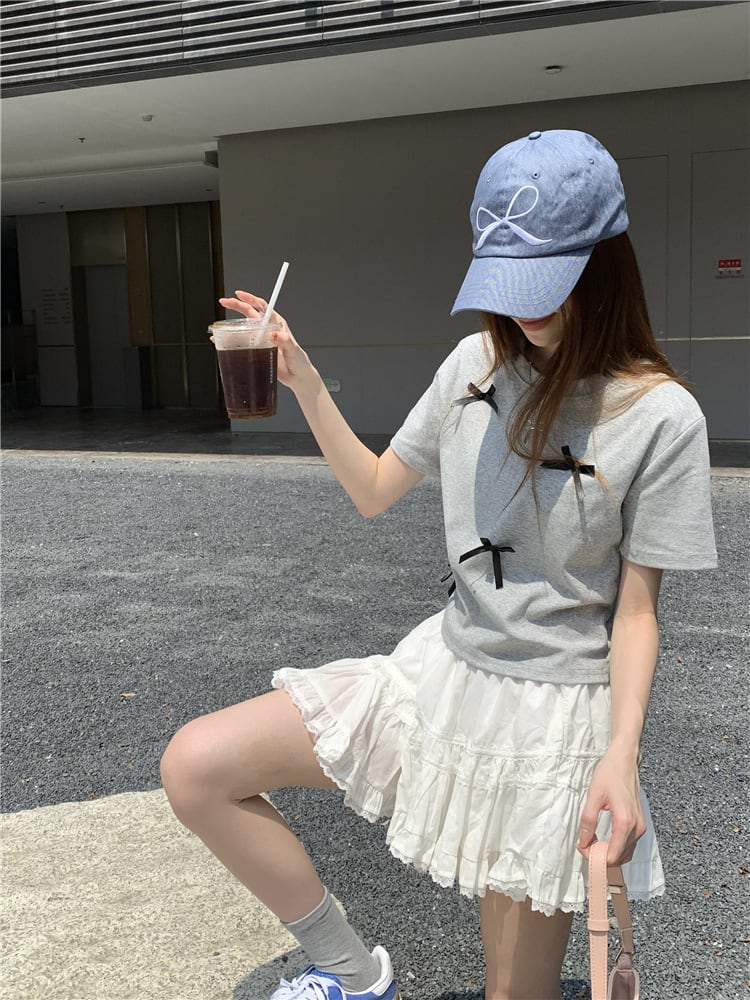 【tops】リボン付きTシャツ　M24440