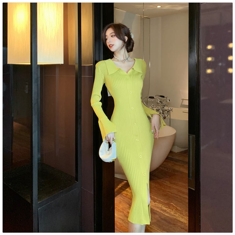 【dress】ボタンデザインニットワンピース　M28240