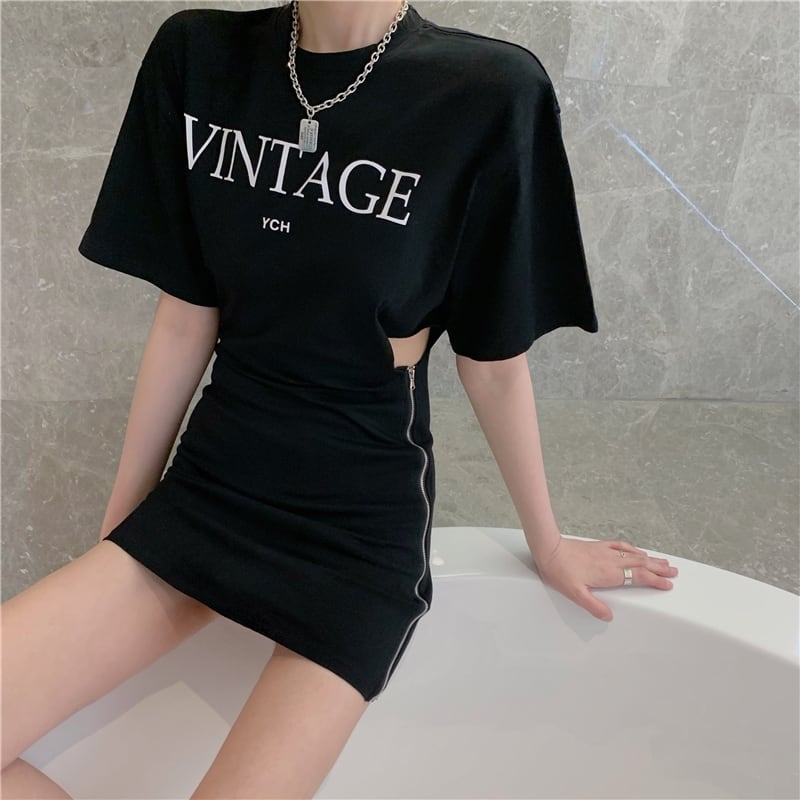 【dress】好感度UP!気質満点着痩せラウンドネックハイウエストワンピース G0744