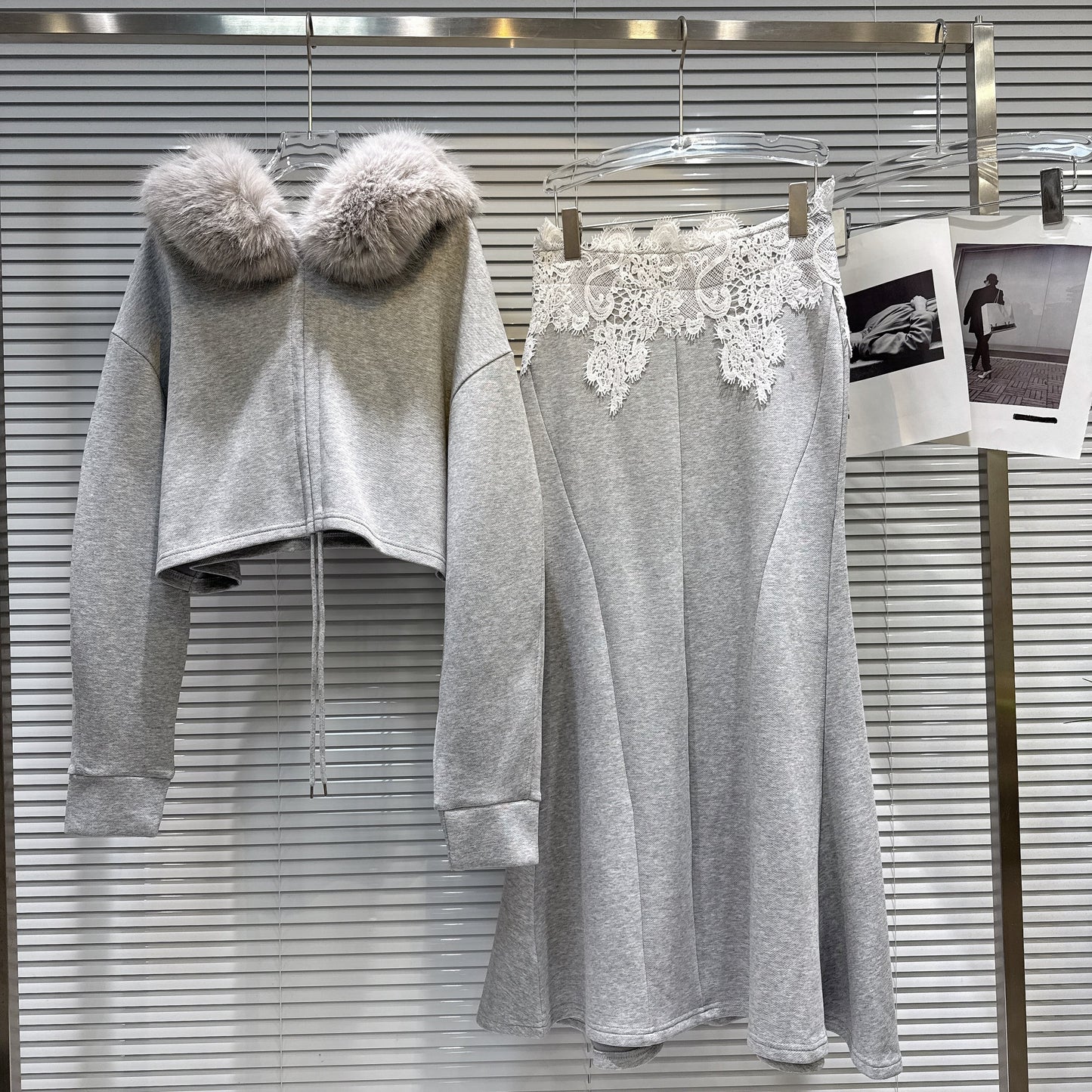 【set】2WAYフードファーパーカー×マーメイドスカートセット N3480