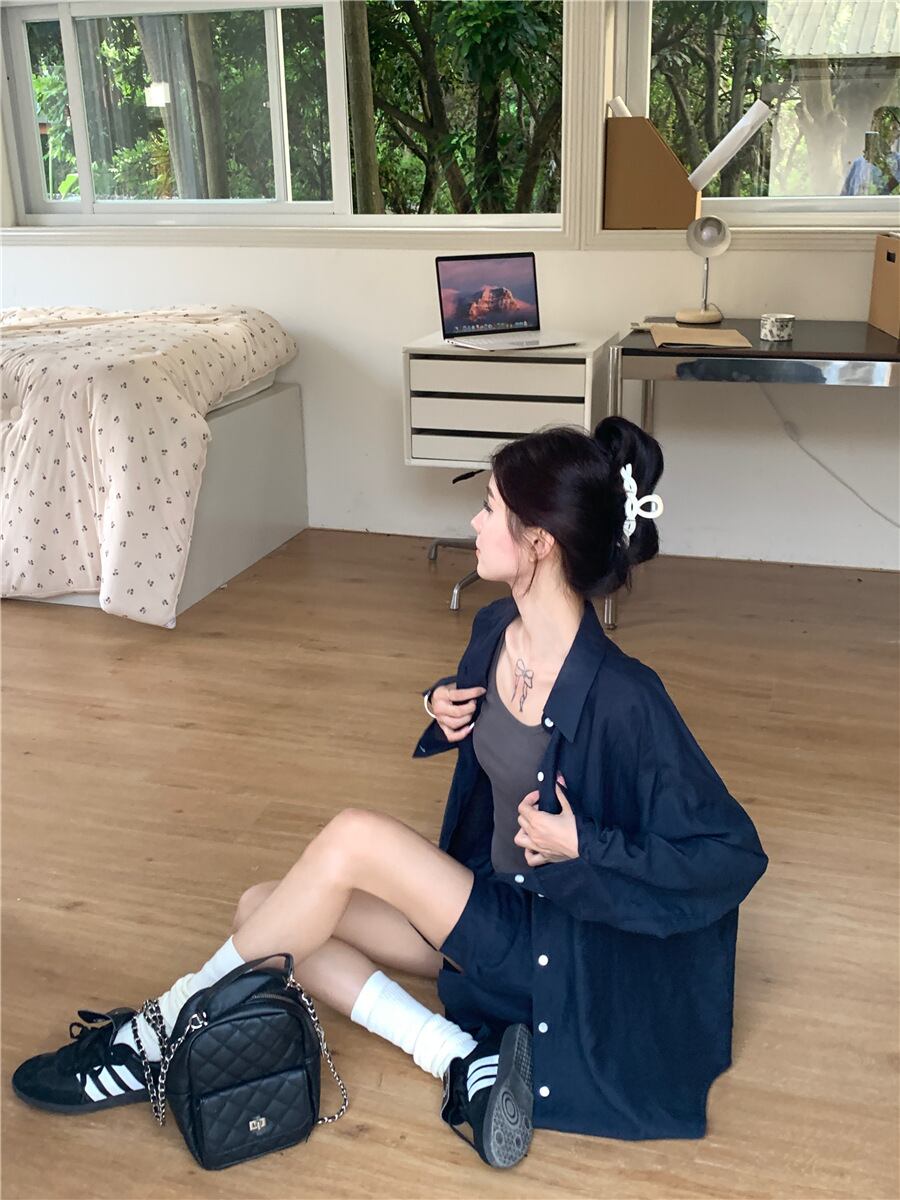 【set】薄手ブラウス+ハイウエストショートパンツ２点セットG21291