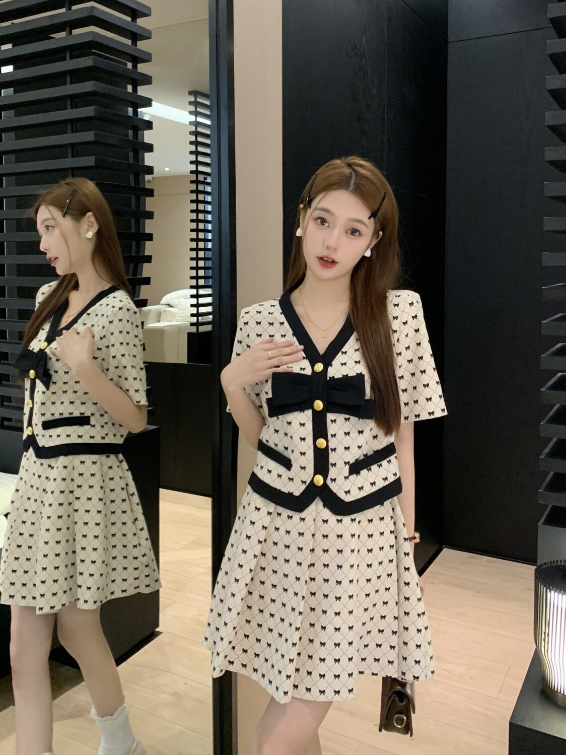 【set】リボントップス+スカート２点セットG20495