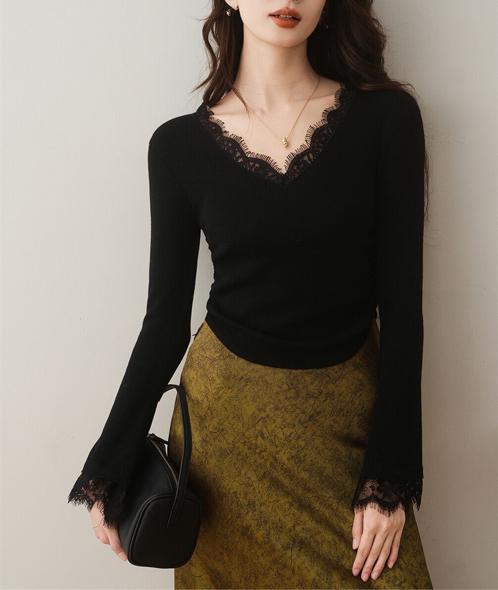 【tops】レースドッキングニットトップス N3427