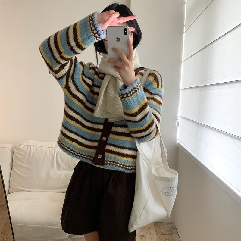 【outer】ボーダー柄ニットカーデ　M27406