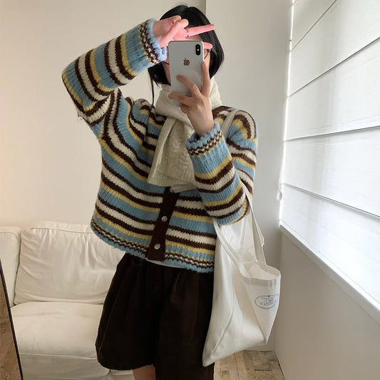【outer】ボーダー柄ニットカーデ　M27406