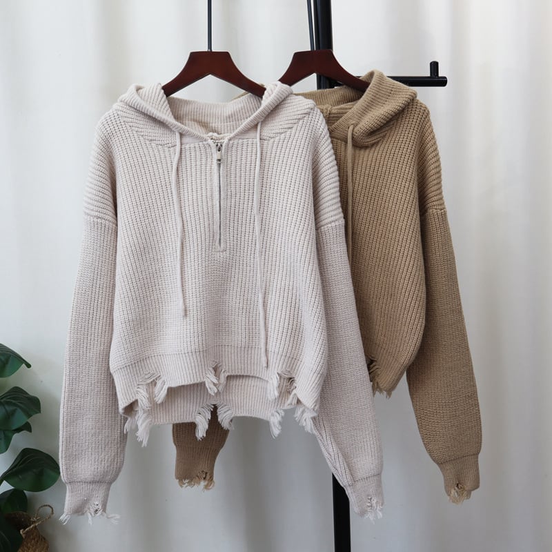 【tops】フード付きニットセーター　M27561