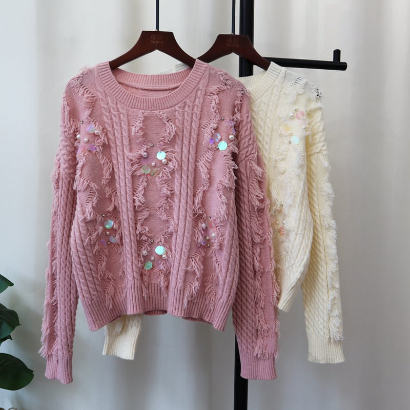 【tops】スパンコールニットセーター　M26343