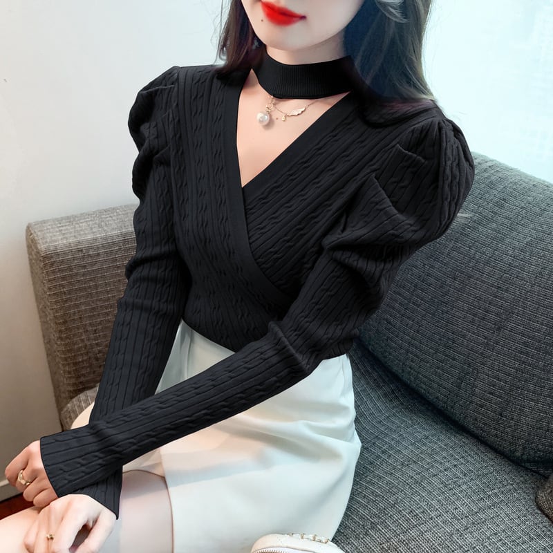 【tops】パフスリーブニットトップス　M18687