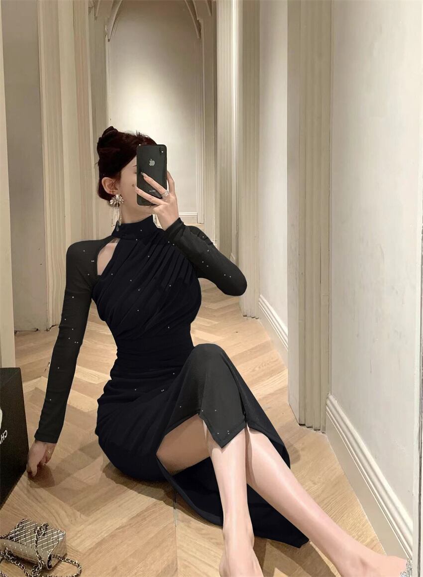 【dress】ギャザーメッシュタイトワンピース G20643