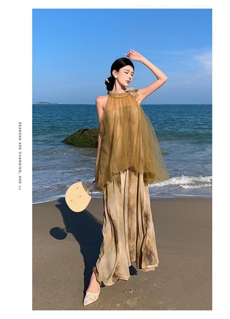 【dress】メッシュ偽二つ切り替えワンピース G20432