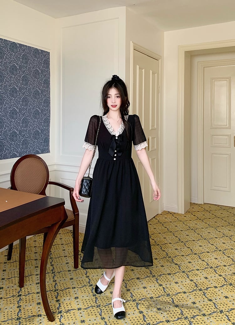 【dress】Vネックレースデートワンピース G20928