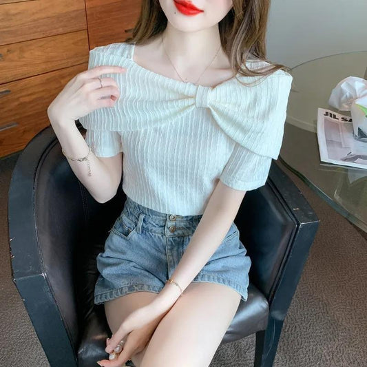 【tops】ボウタイ半袖ブラウスF7452