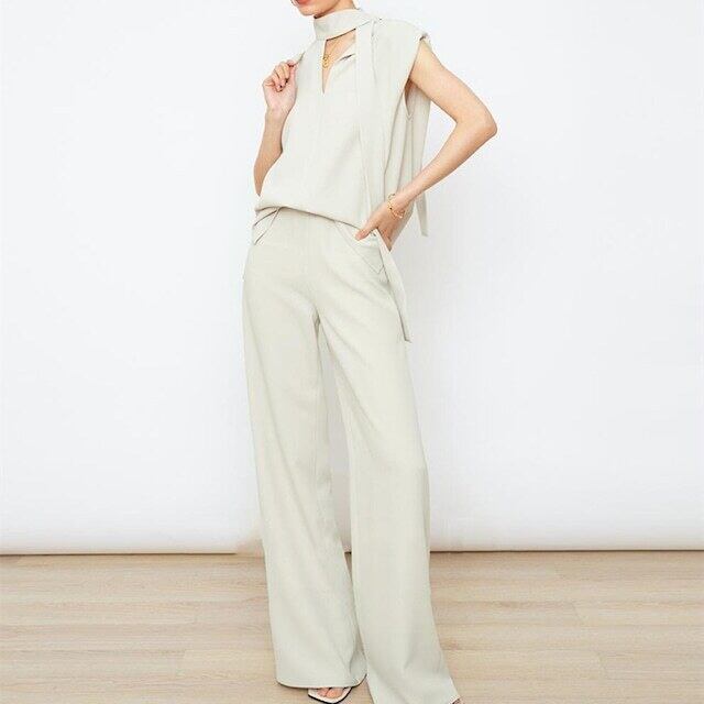 【set】ノースリーブタンクトップ+ガウチョパンツセットアップF7319