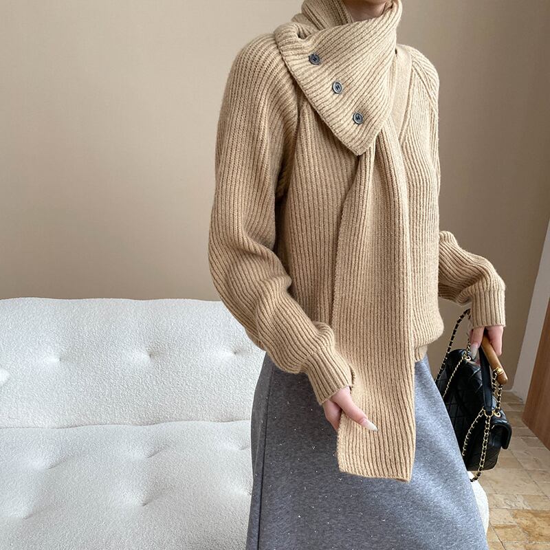【tops】マフラー付きニットトップス Q7490