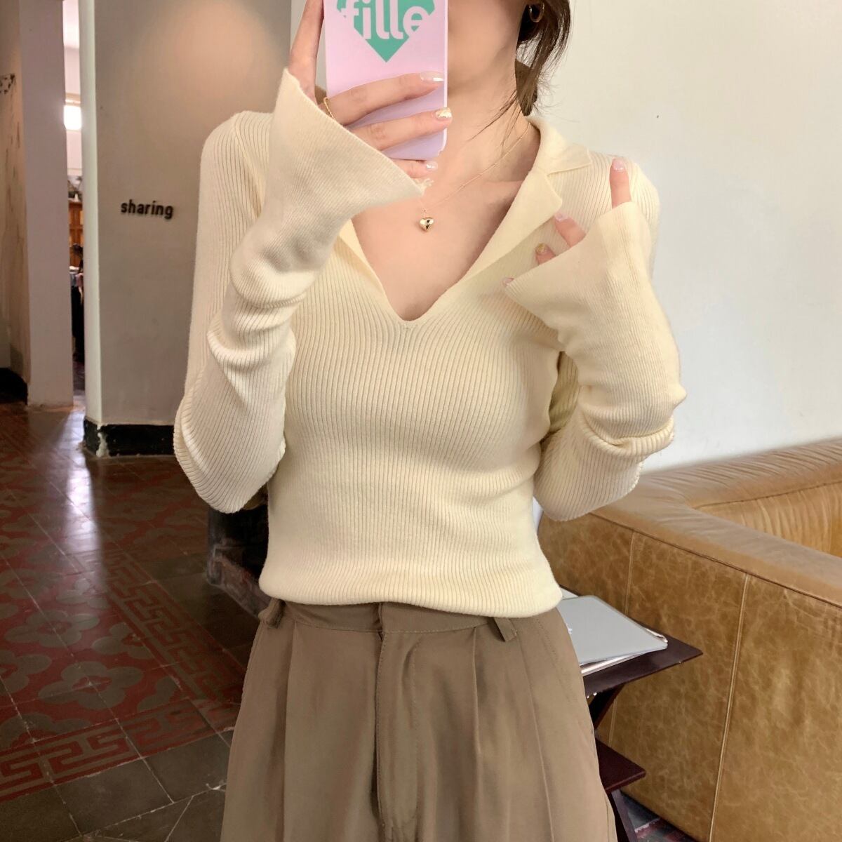 【tops】POLOネックニットトップス　M18950