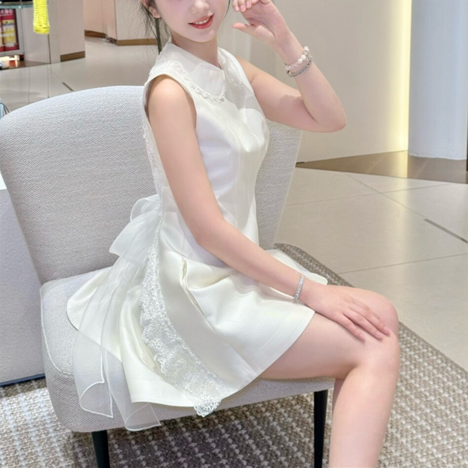 【dress】バックリボンレースドッキングミニワンピース　N3535
