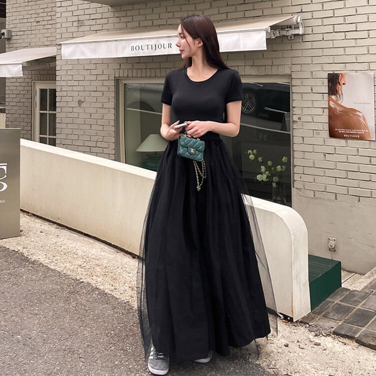 【dress】チュールドッキングワンピース　M24029