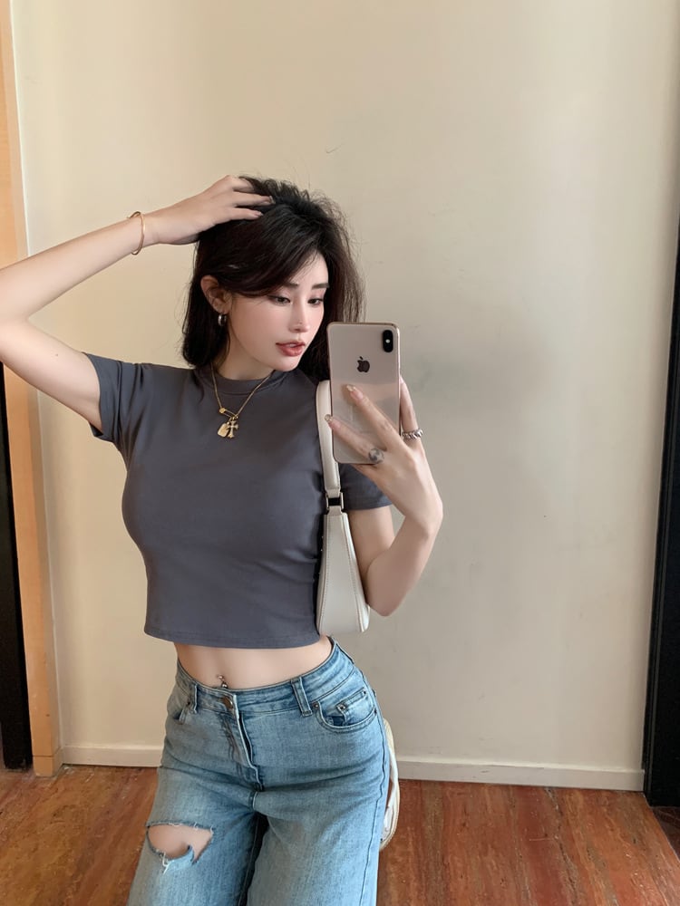 【tops】ラウンドネック半袖ＴシャツF7348