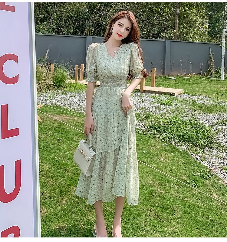 【dress】ファッションend清新！ウィートシフォン森ガール着痩せ花柄ワンピース