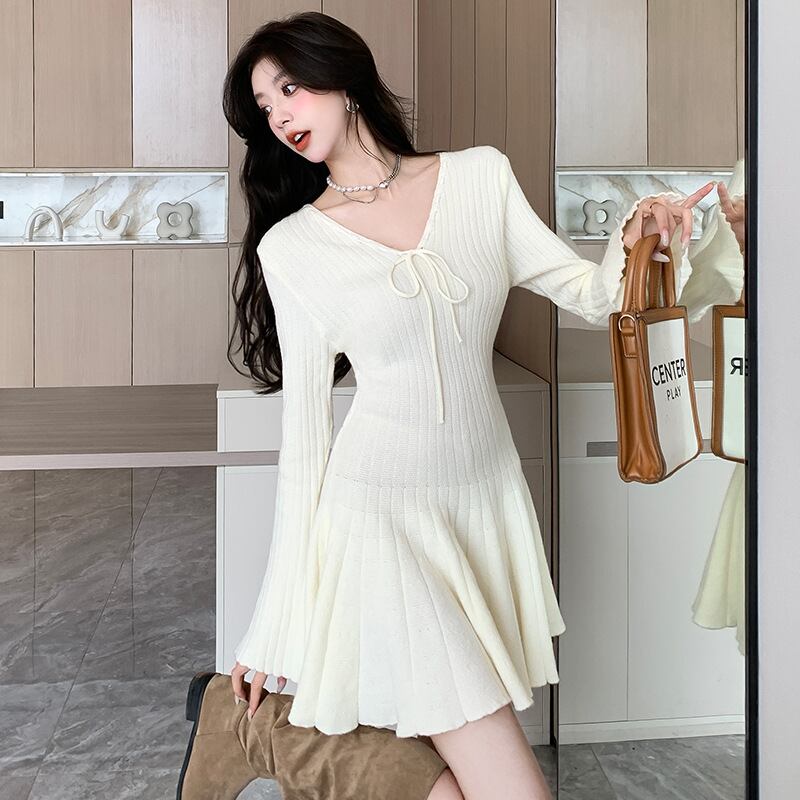 【dress】フレアニットワンピース Q6936