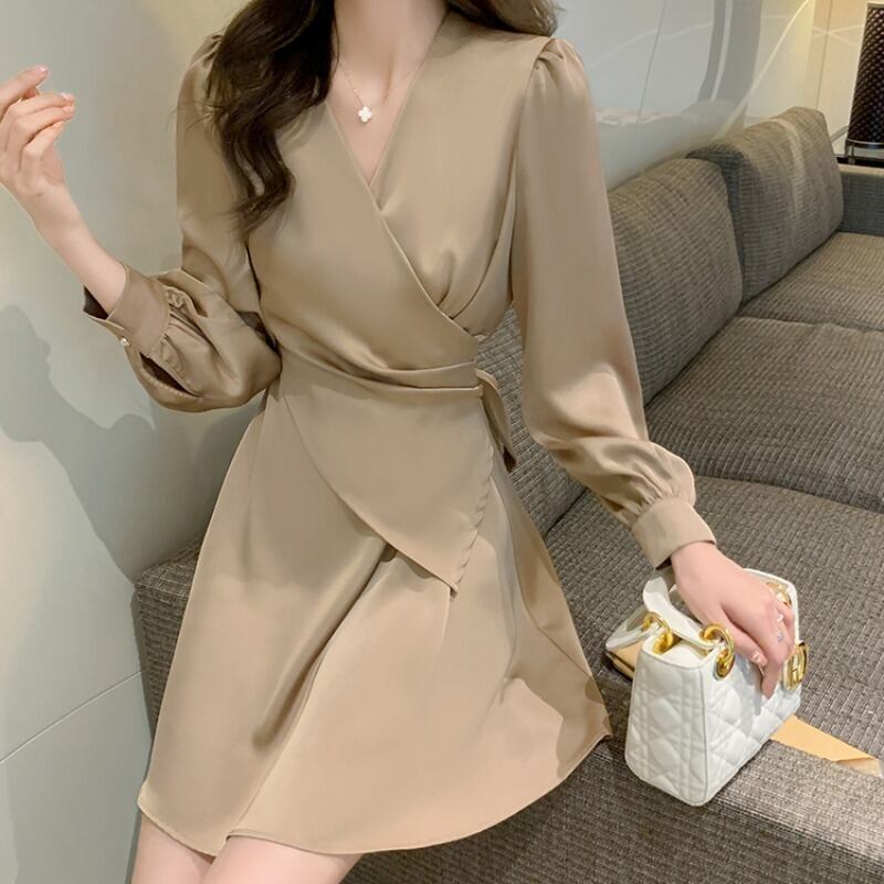 【dress】高級感!気質満点女性力を高める〜着痩せ長袖フランス風ワンピース G3466