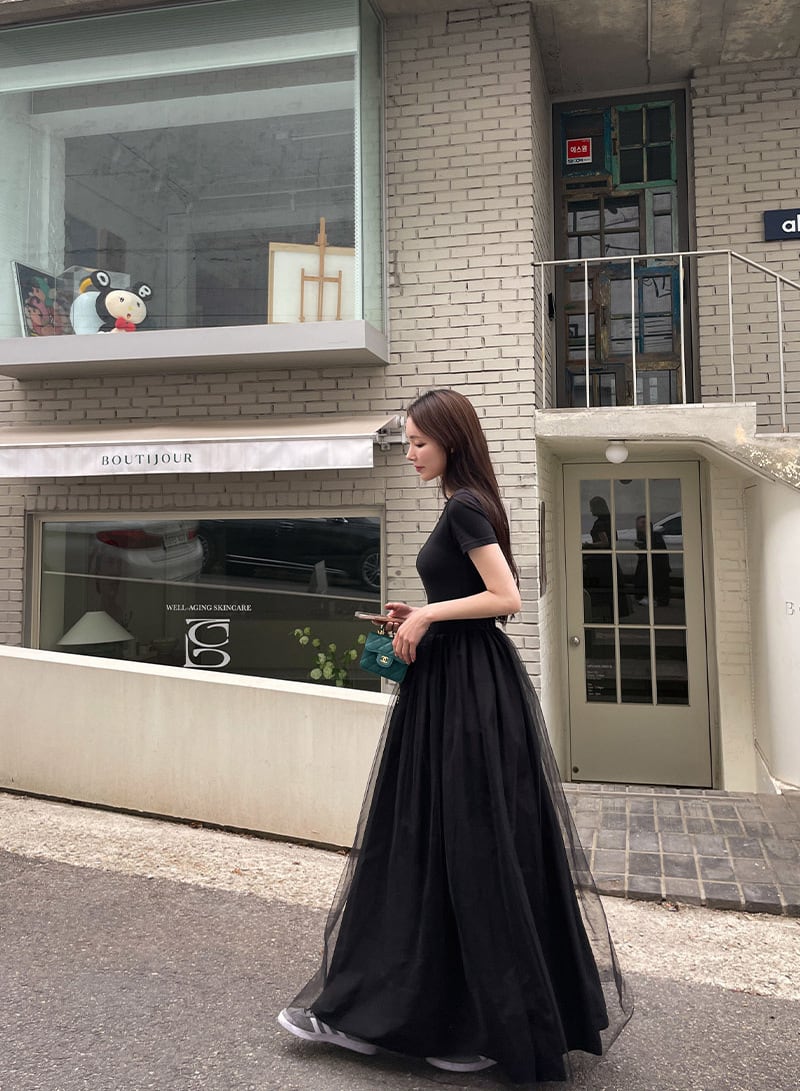 【dress】チュールドッキングワンピース　M24029