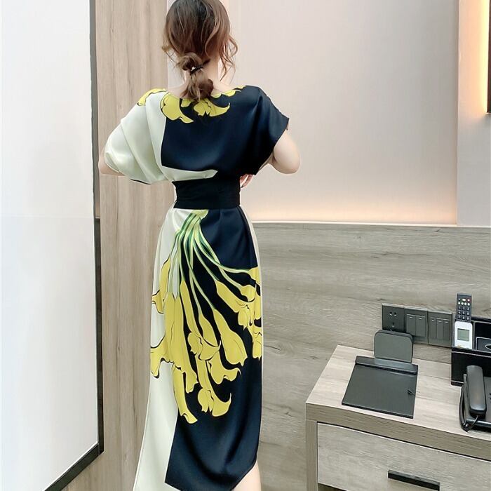 【dress】オシャレ度満点〜!気質満点レトロ切り替えフェミニンフランス風プリントワンピース G6408