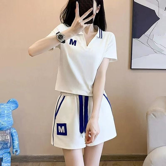 【set】POLOネックＴシャツ+ショートパンツ2点セットF7451