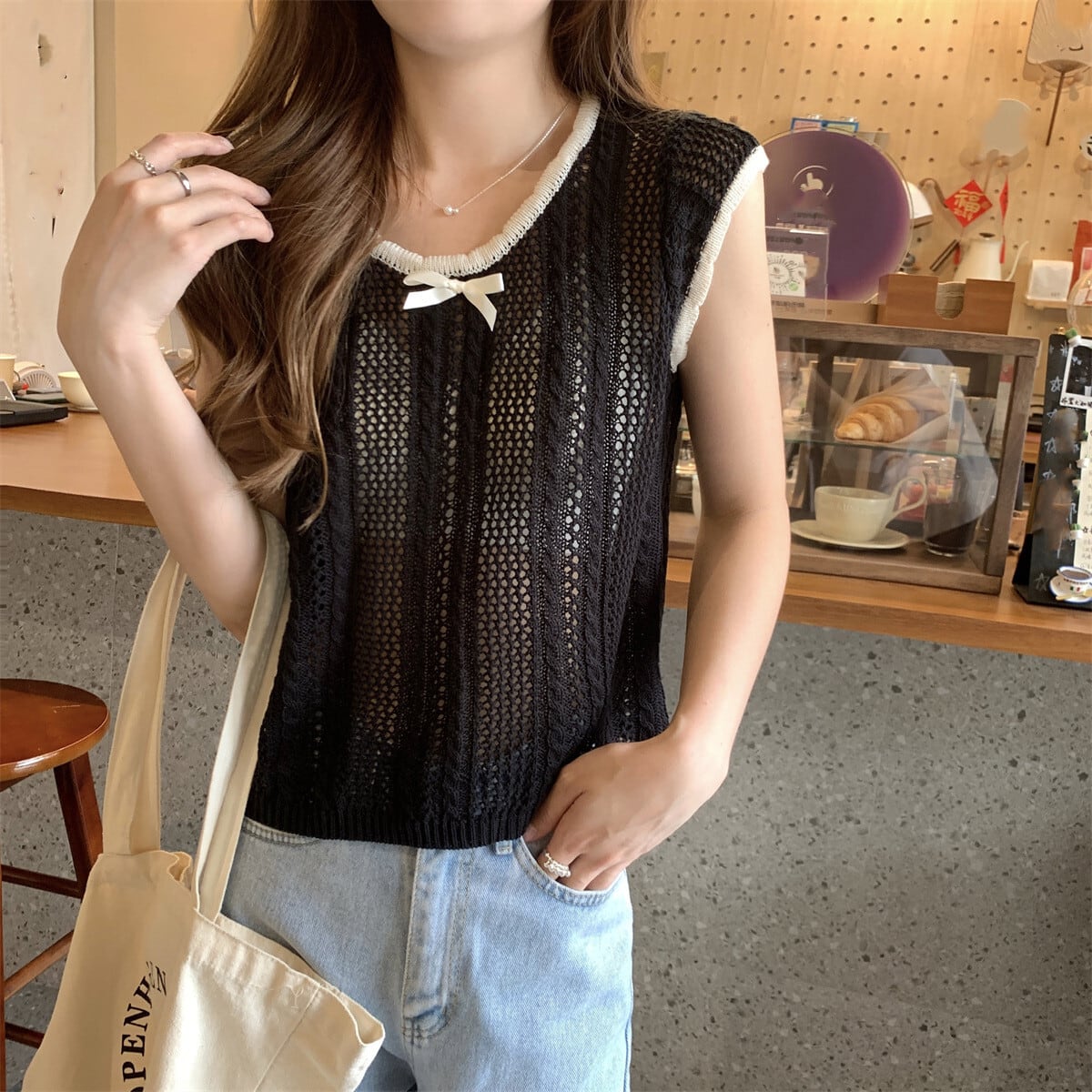【tops】カットワークニットTシャツ　M24902