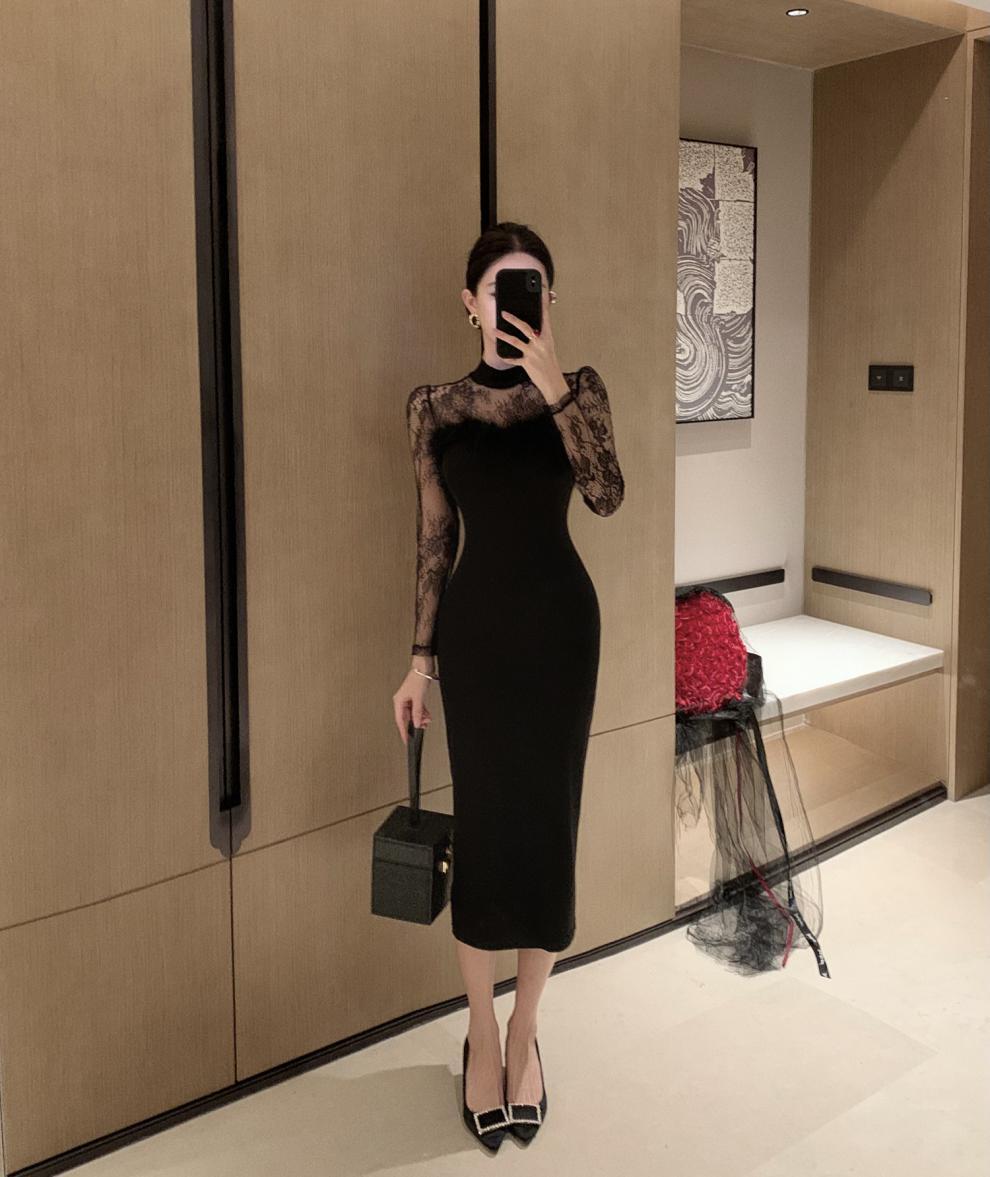 【dress】透け感フェイクファーデートワンピース　N2397