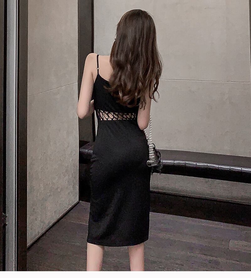 【dress】オシャレ度満点〜!フランス風気質満点夏セクシーVネックスリットキャミワンピース G8213