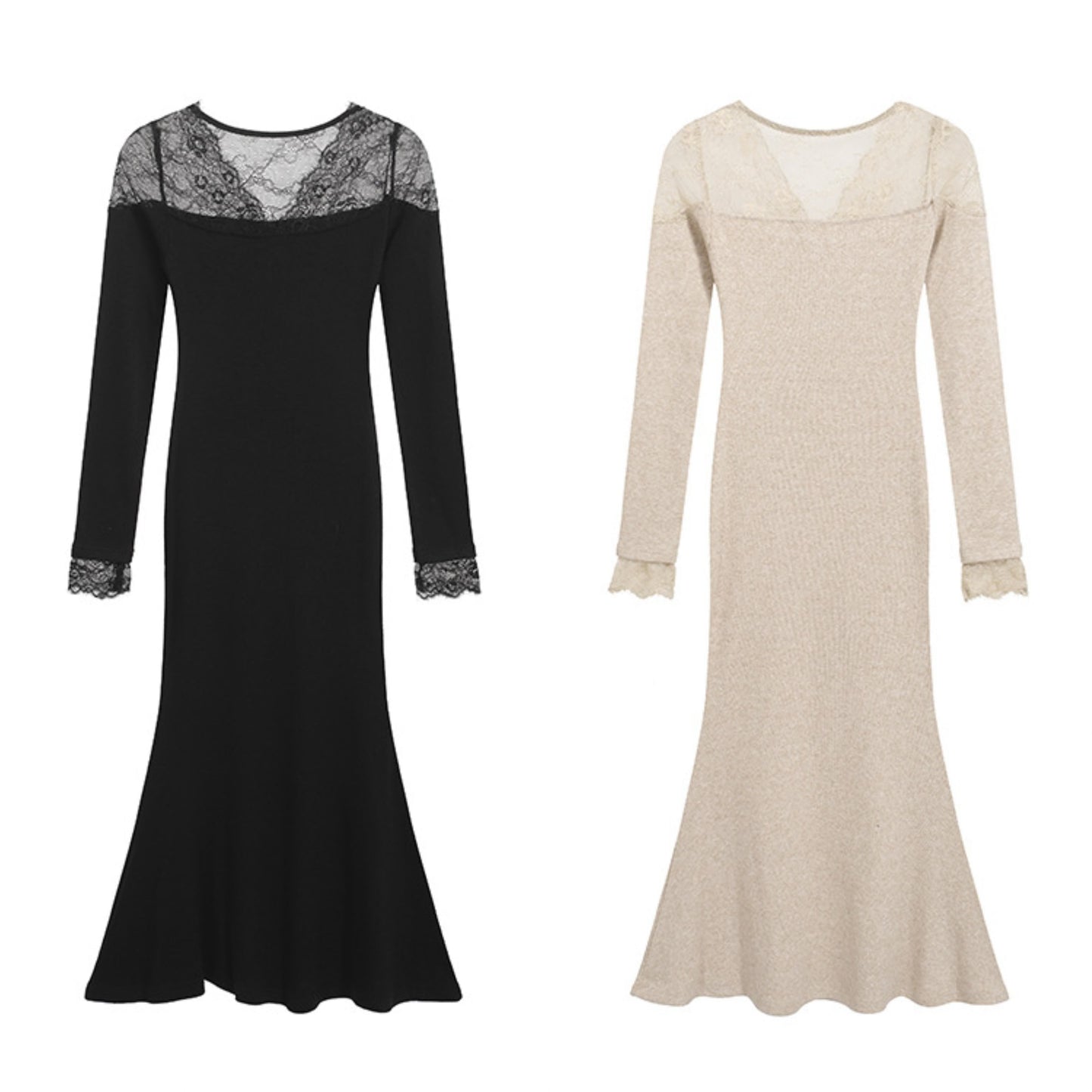 【dress】レースドッキングマーメイドニットワンピース　N2902
